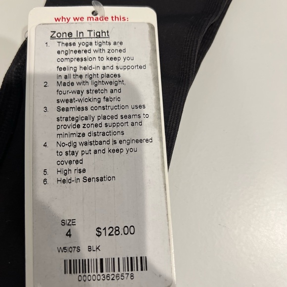 NWT Lululemon Zone in legging, Size 4. Retail $128 - Picture 2 of 4